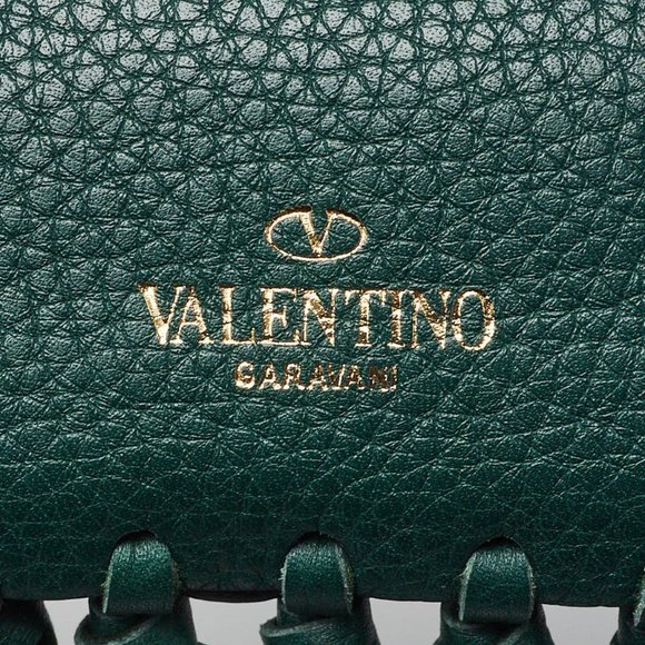 VALENTINO Garavani Green Leather Scarab Fringe Clutch Bag - Picture 3 of 5